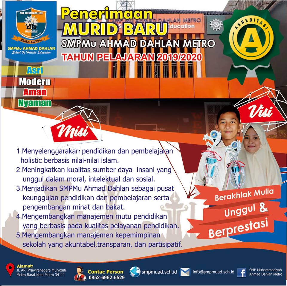Pengumuman Untuk Seluruh Pendaftar Penerimaan Murid Baru SMP Mu Ahmad Dahlan Metro TA 2019 2020