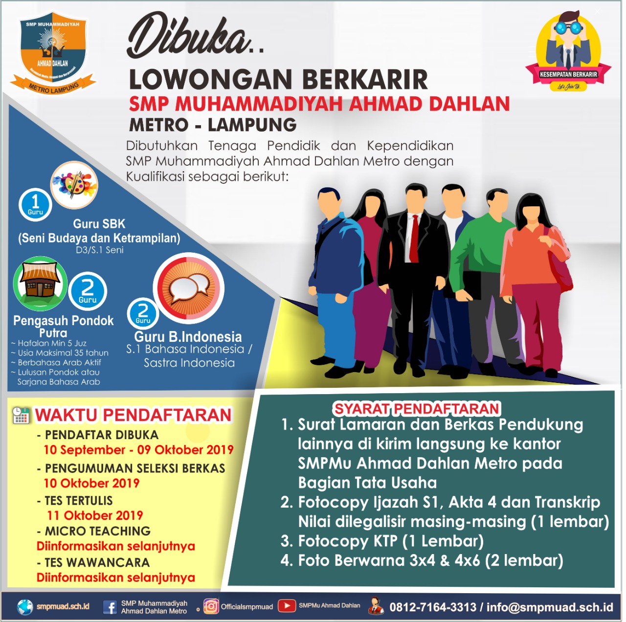 Dibutuhkan Tenaga Pendidik Guru SMP Mu Ahmad Dahlan Metro 2019